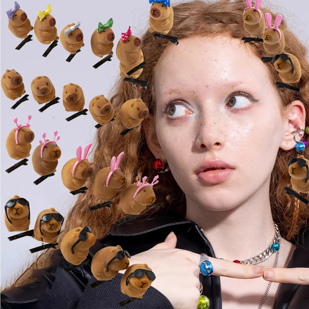 10pcs Set Cartoon Cute Kapibala Hair Clips Grab Hairpins Plush Barrettes Fashion Lovely Capybara Hair Accessories Headwear Gifts thumbnail 2