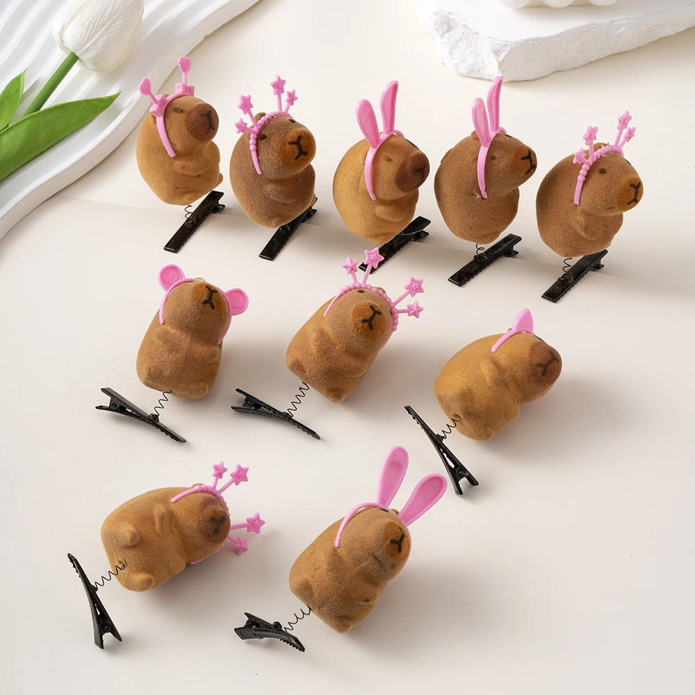 10pcs Set Cartoon Cute Kapibala Hair Clips Grab Hairpins Plush Barrettes Fashion Lovely Capybara Hair Accessories Headwear Gifts thumbnail 3