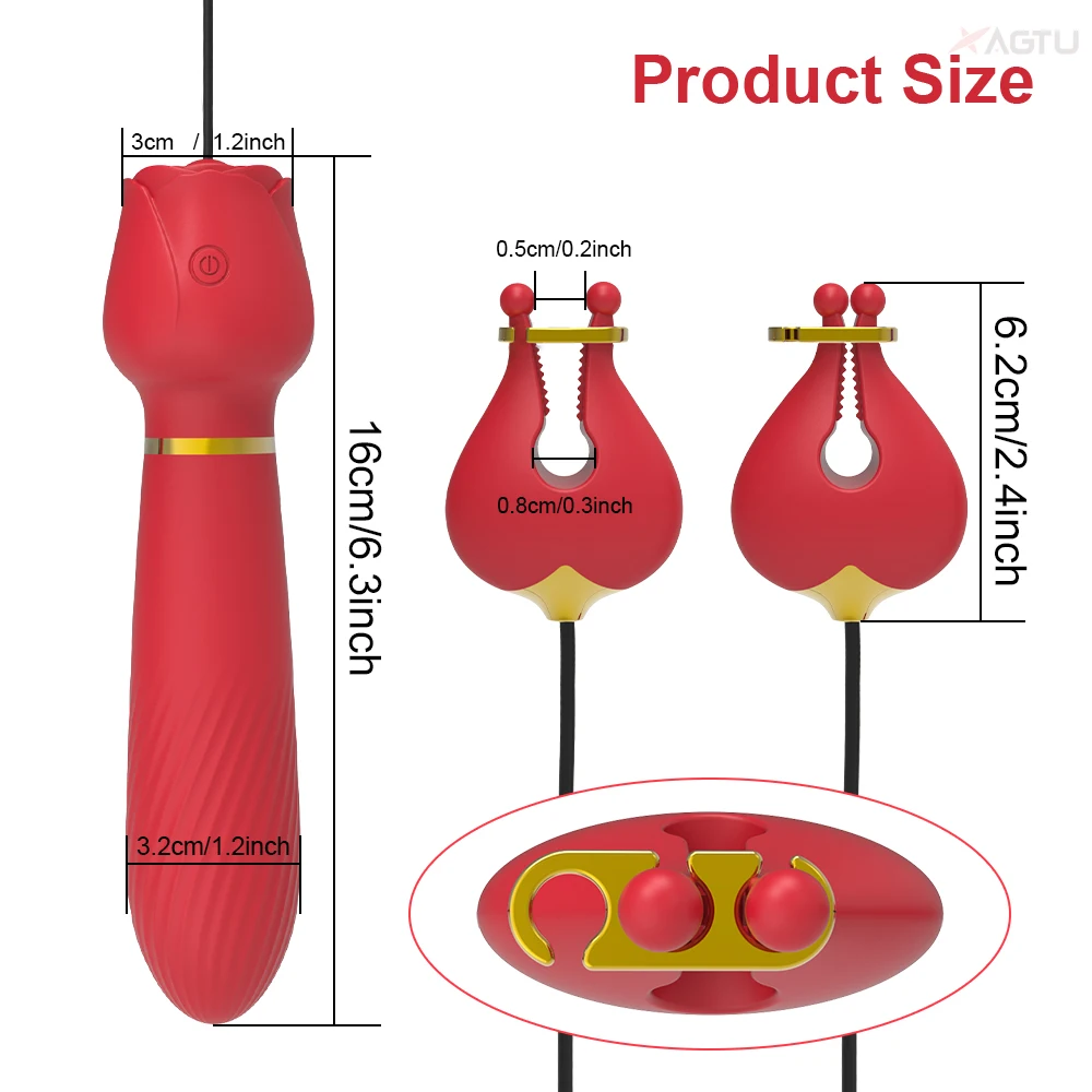 Nipple Vibrator for Women with Nipple Clamps Breast Clips Clitoral Stimulation G Spot Wand Vibrators Adult Goods for Couples 18+ thumbnail 3