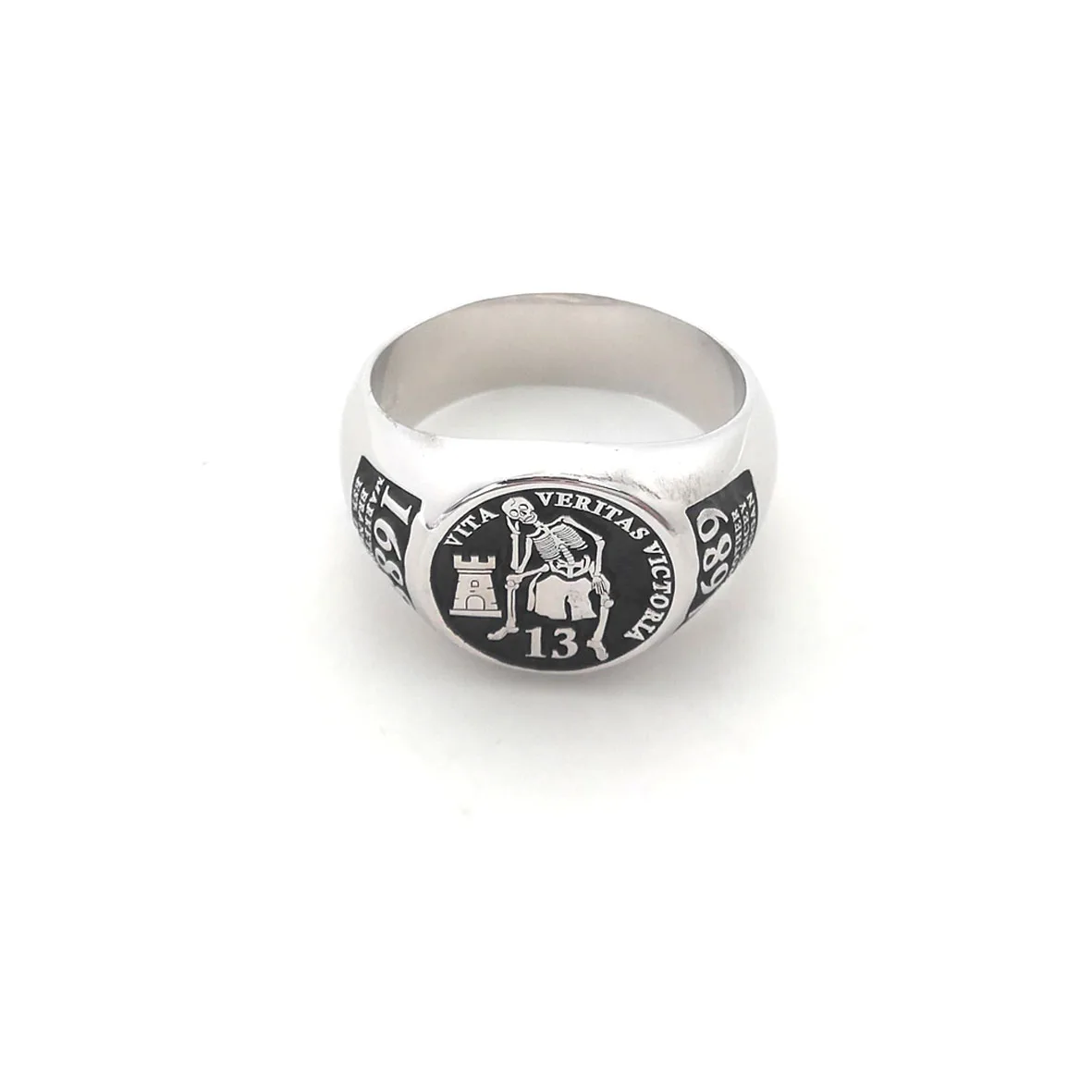 Custom Engraved 17mm Round Top Ring Engraved Signet Ring Personalize Engraving Letters Logo Rings Fashion Men Copper Jewelry thumbnail 3