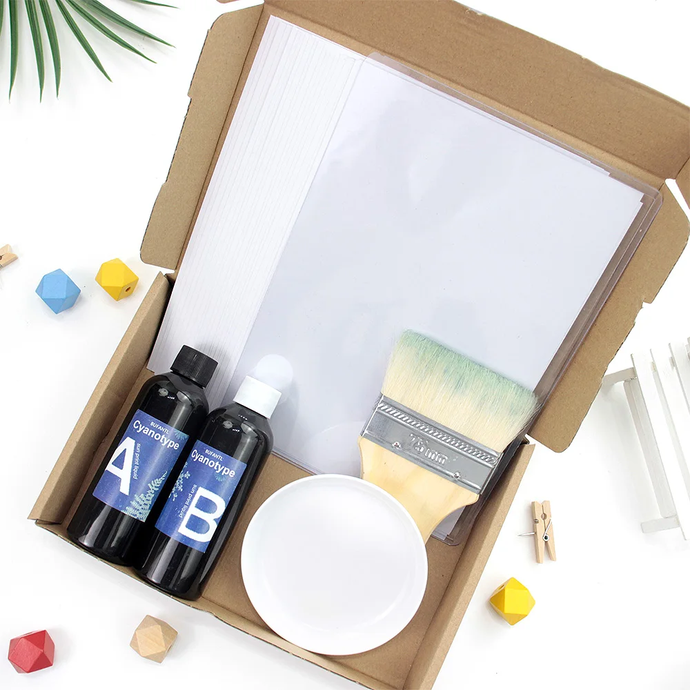 A5/A6 Colour White Paper Cyanotype Liquid Kit (50/100ml) With Tutorial Tools Solar Print Drawing Paper DIY Sun Art Kit Beginner thumbnail 2