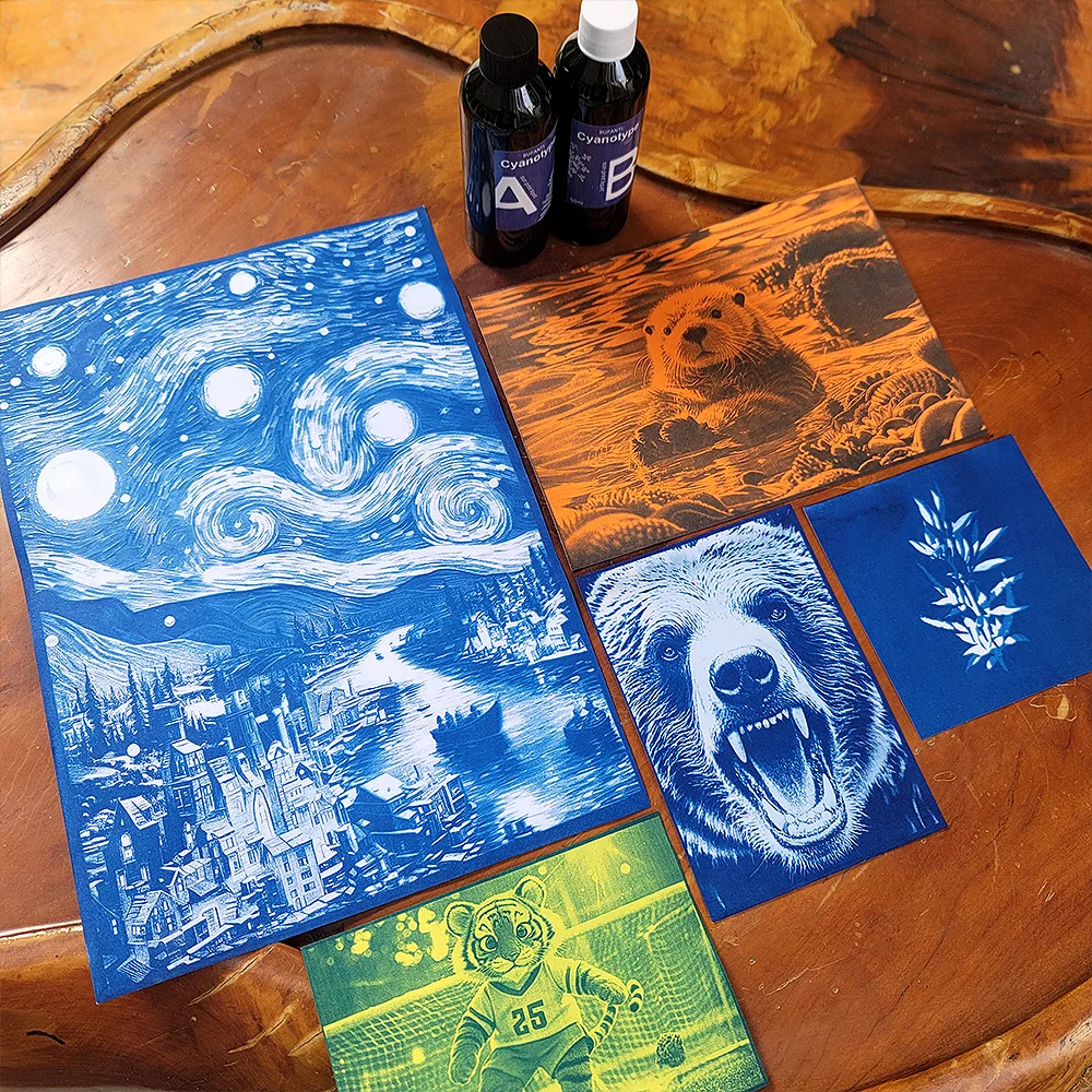 A5/A6 Colour White Paper Cyanotype Liquid Kit (50/100ml) With Tutorial Tools Solar Print Drawing Paper DIY Sun Art Kit Beginner thumbnail 5