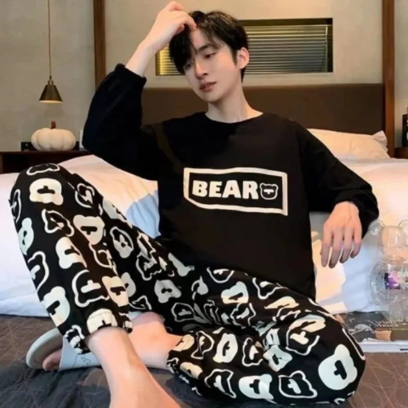 Plus Size Men Pajama Set Long Sleeve Long Pants Student Loose Casual Sleepwear Loungewear Two Piece Set Cartoon Nightwear thumbnail 6