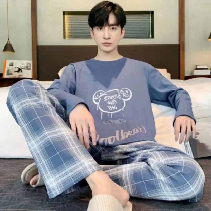 Plus Size Men Pajama Set Long Sleeve Long Pants Student Loose Casual Sleepwear Loungewear Two Piece Set Cartoon Nightwear thumbnail 5