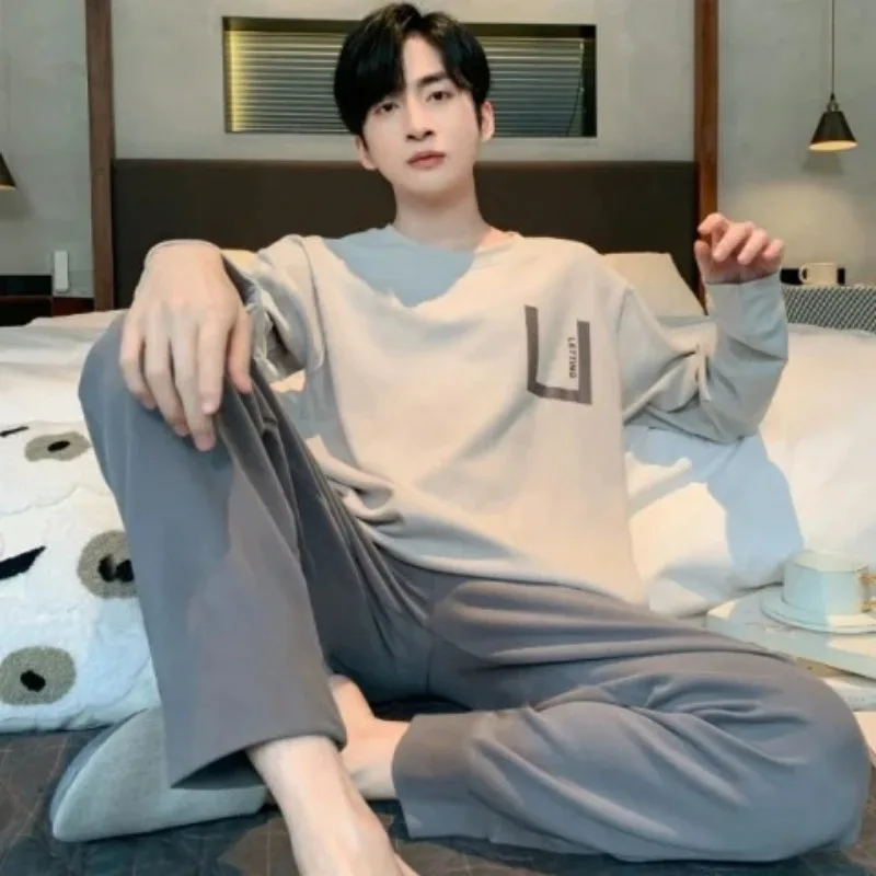 Plus Size Men Pajama Set Long Sleeve Long Pants Student Loose Casual Sleepwear Loungewear Two Piece Set Cartoon Nightwear thumbnail 2