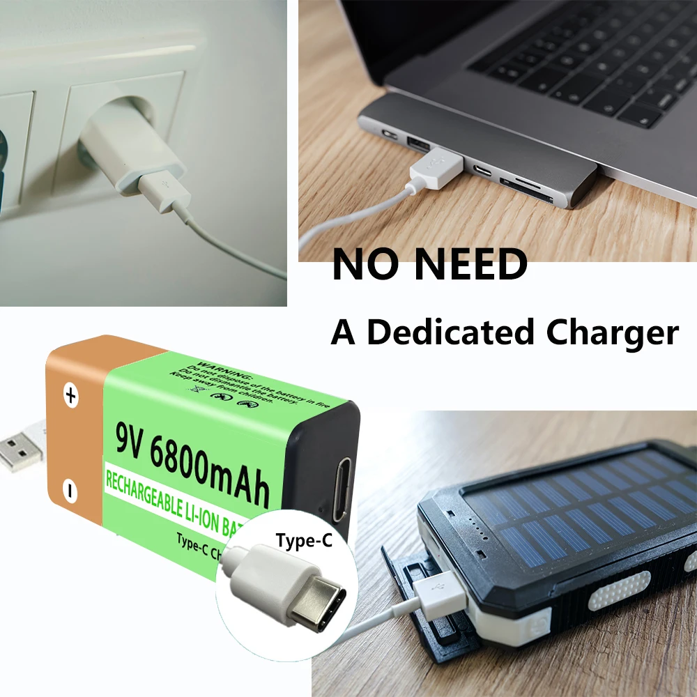 Long-Lasting 9V Rechargeable Battery 6800mAh Type-C Fast Charge Battery for Multimeter, Guitar Pedal, Microphone, Smoke Detector thumbnail 4