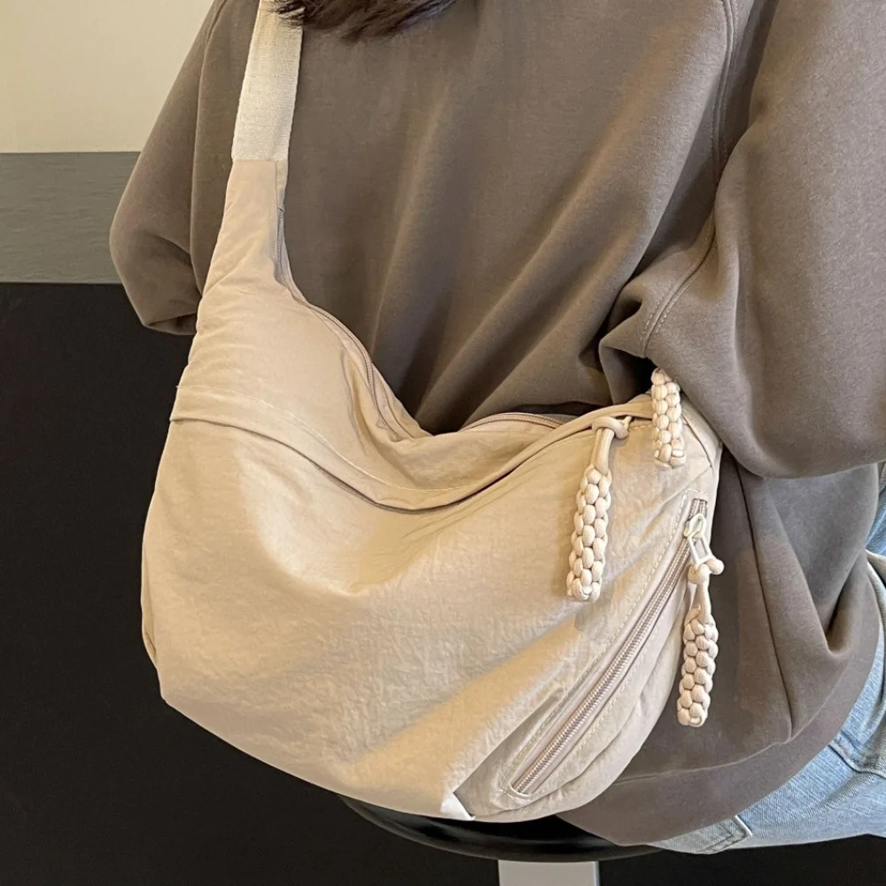 Canvas Crossbody Bags Large Capacity Korean Simplified Shoulder Bag Lightweight Solid Color Dumpling Bag Sports Travel Hobos Bag thumbnail 3