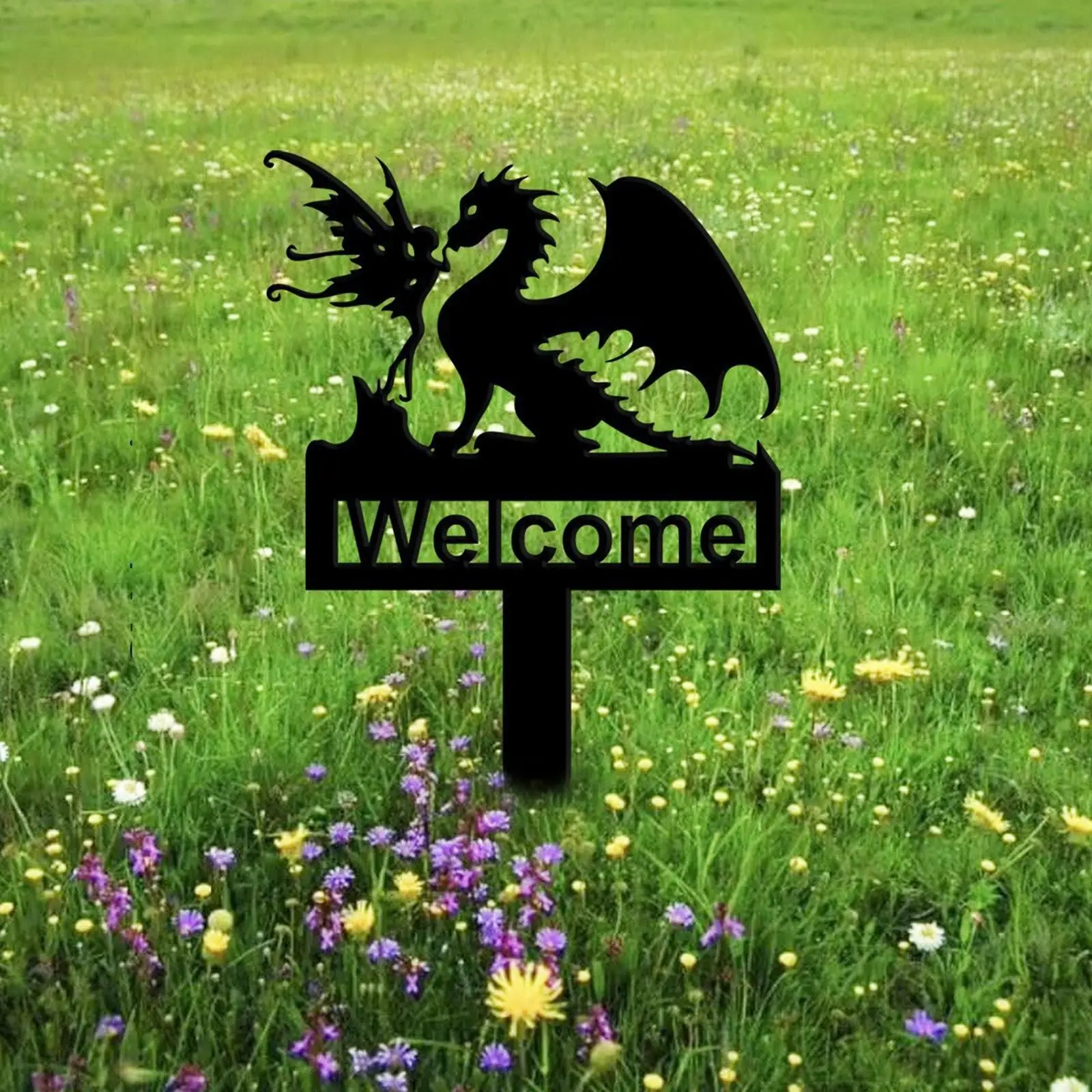 Elf Dinosaur Garden Fairy Tale Welcome Logo, Metal Dinosaur Garden Logo, Lawn Horticulture Decoration thumbnail 3