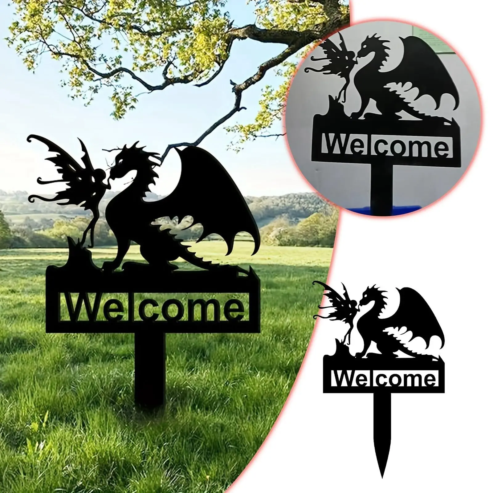 Elf Dinosaur Garden Fairy Tale Welcome Logo, Metal Dinosaur Garden Logo, Lawn Horticulture Decoration thumbnail 6