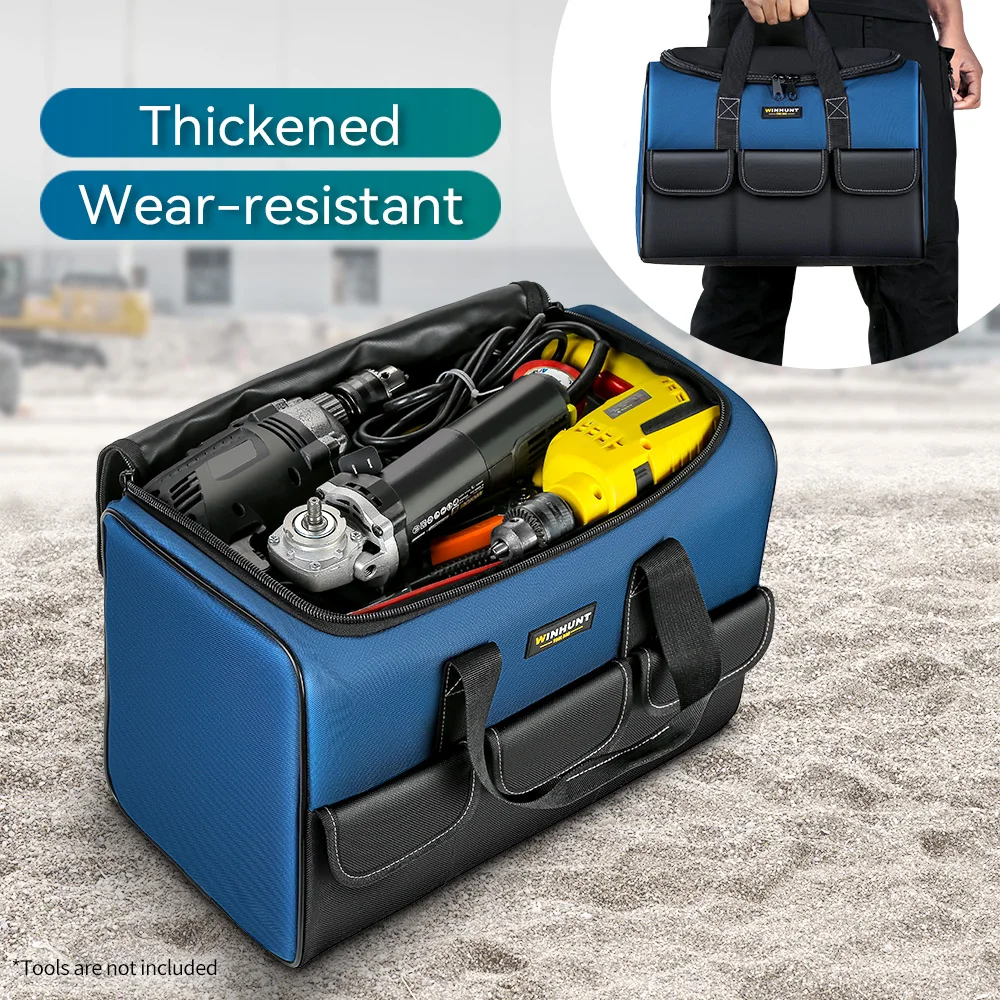 Heavy Duty Wide Mouth Tool Bag with Pockets, Organizer for Men's Tool Storage and Transport thumbnail 3