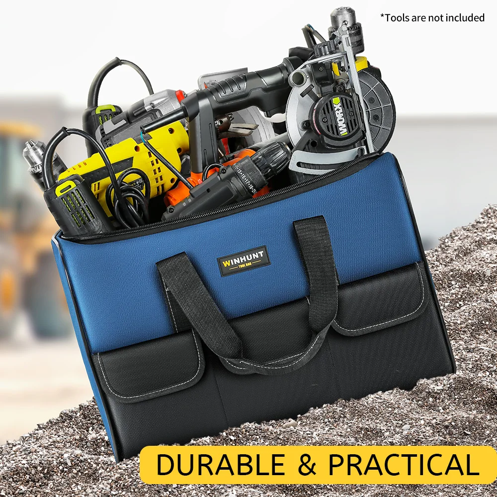 Heavy Duty Wide Mouth Tool Bag with Pockets, Organizer for Men's Tool Storage and Transport thumbnail 2