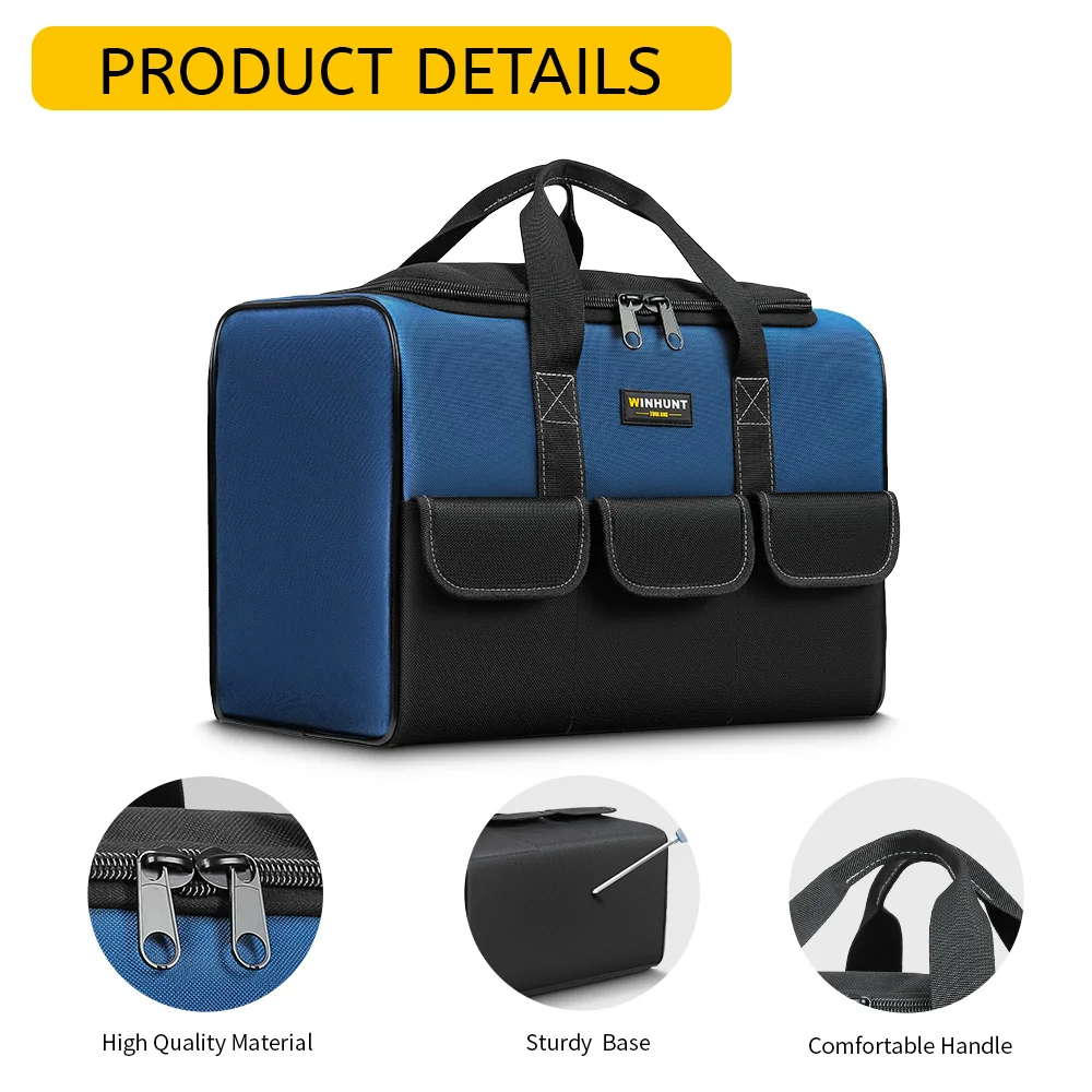Heavy Duty Wide Mouth Tool Bag with Pockets, Organizer for Men's Tool Storage and Transport thumbnail 4
