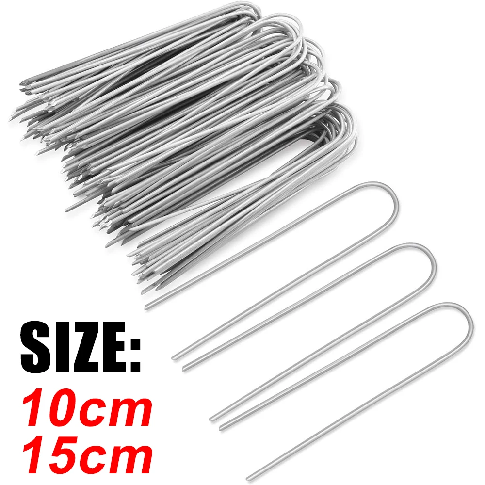 U-type Garden Staples Heavy-duty Fence Tubing Stakes Sod Pins Galvanized Landscape Spike for Holding Lawns Barrier Ground Nail thumbnail 6