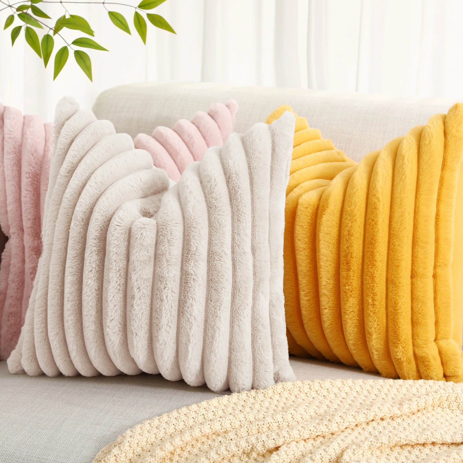HAPIHAPPY New Winter Plush Pillow Covers Sofa Furry Goose Down Throw Pillow Covers 18X18 Set of 2 Home Faux Fur Pillow Covers thumbnail 2