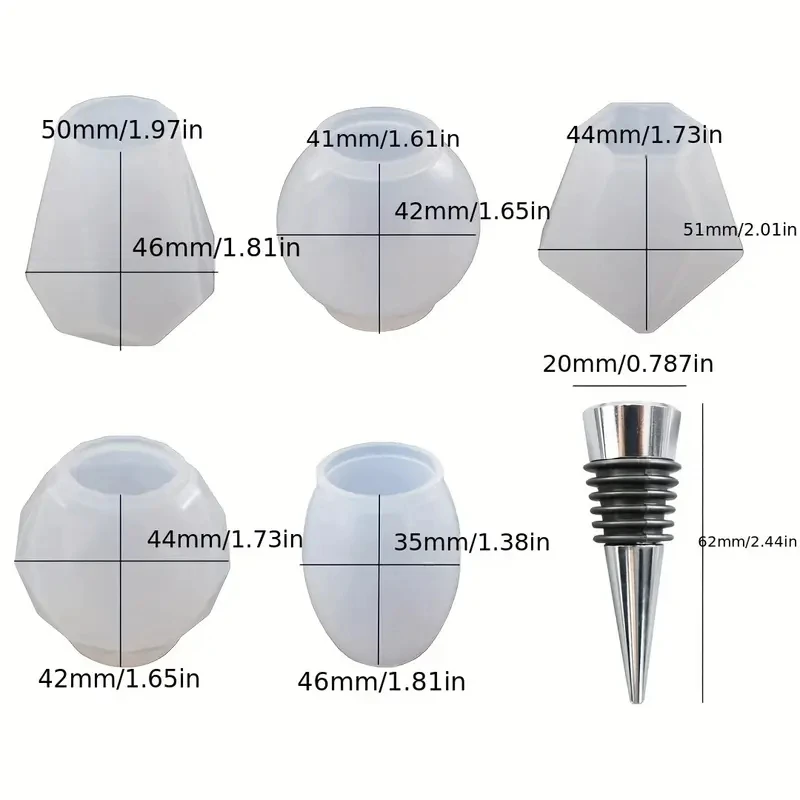 5pcs Geometric Sphere Silicone Mold Or 5pcs Wine Bottle Stopper Epoxy Resin Mould For DIY Crafts Jewelry Cast Tools Home Decor thumbnail 6