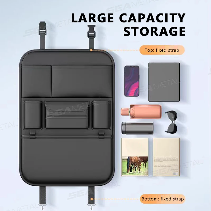 SEAMETAL High-Capacity Car Seat Back Storage Bag Anti Kick Pad Multi-Pocket Backseat Organizer Bag Hanging Car Storage Pocket thumbnail 4