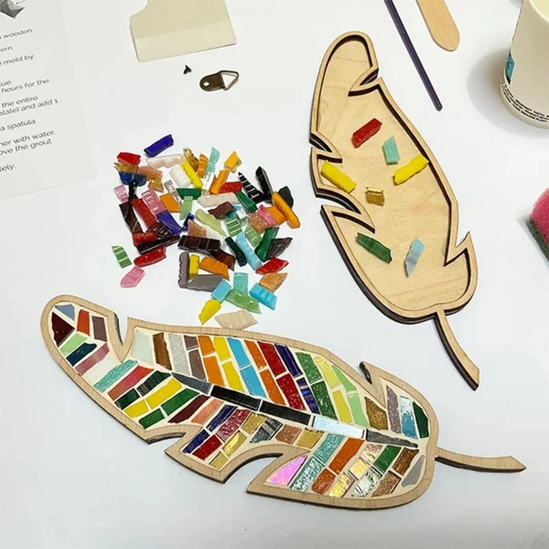 DIY Mosaic Coaster Colored Feathers Kits Set Crystal Mosaic Creative Cup Coaster Educational Toy Crafts Materials Wine Glass Hol thumbnail 2