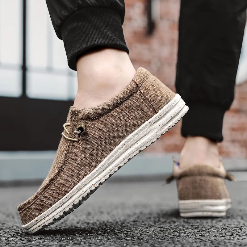 Cheap Brown Mens Casual Loafers Lightweight Slip-on Cloth Shoes Man Non-slip Comfort Canvas Shoes Men Boat Shoes tenis hombres thumbnail 2