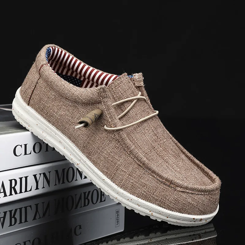 Cheap Brown Mens Casual Loafers Lightweight Slip-on Cloth Shoes Man Non-slip Comfort Canvas Shoes Men Boat Shoes tenis hombres thumbnail 4