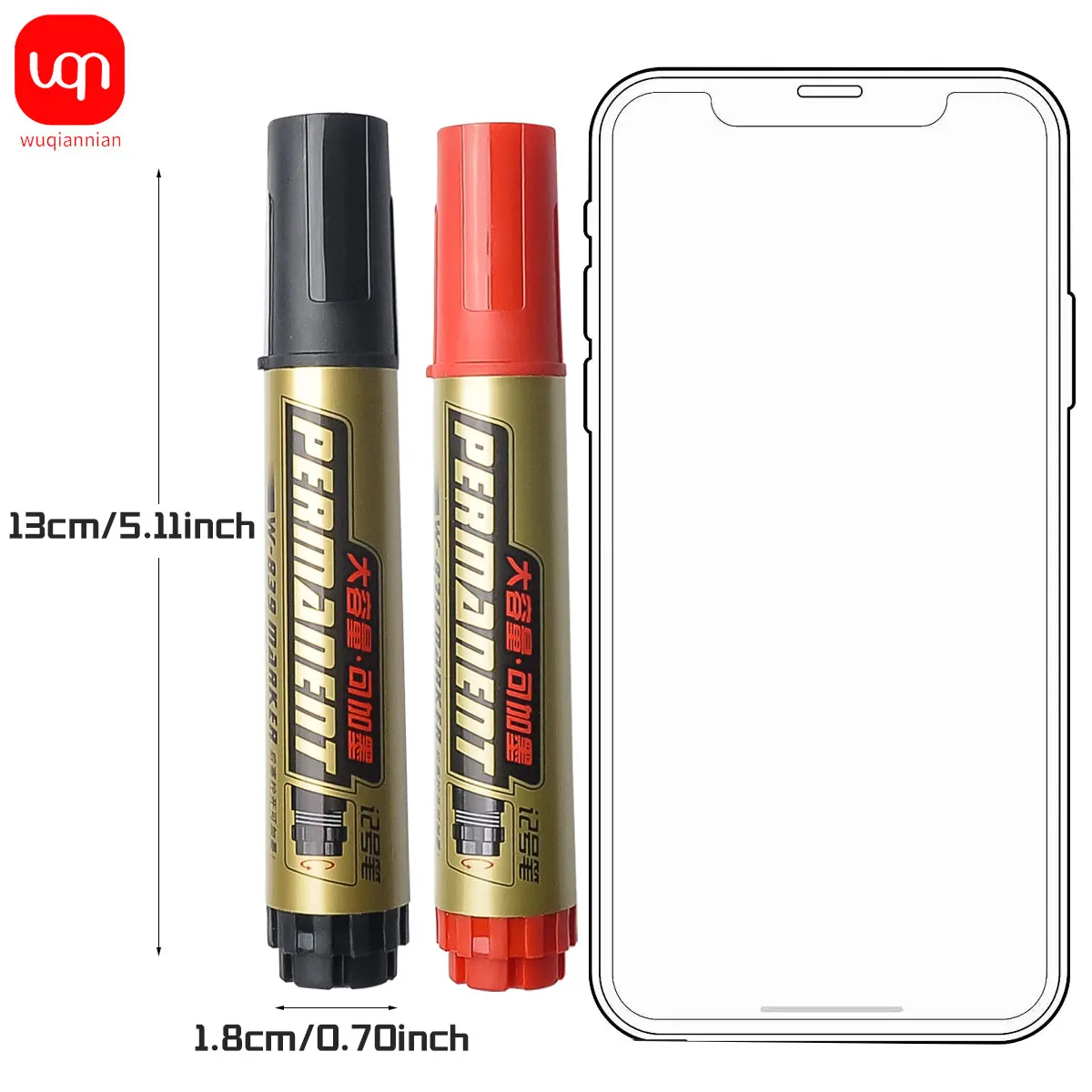 WQN-3/6PCS Black/Red Art Marker Pen Permanent Reusable Ink Large Capacity Pen Waterproof School & Office Finances thumbnail 4