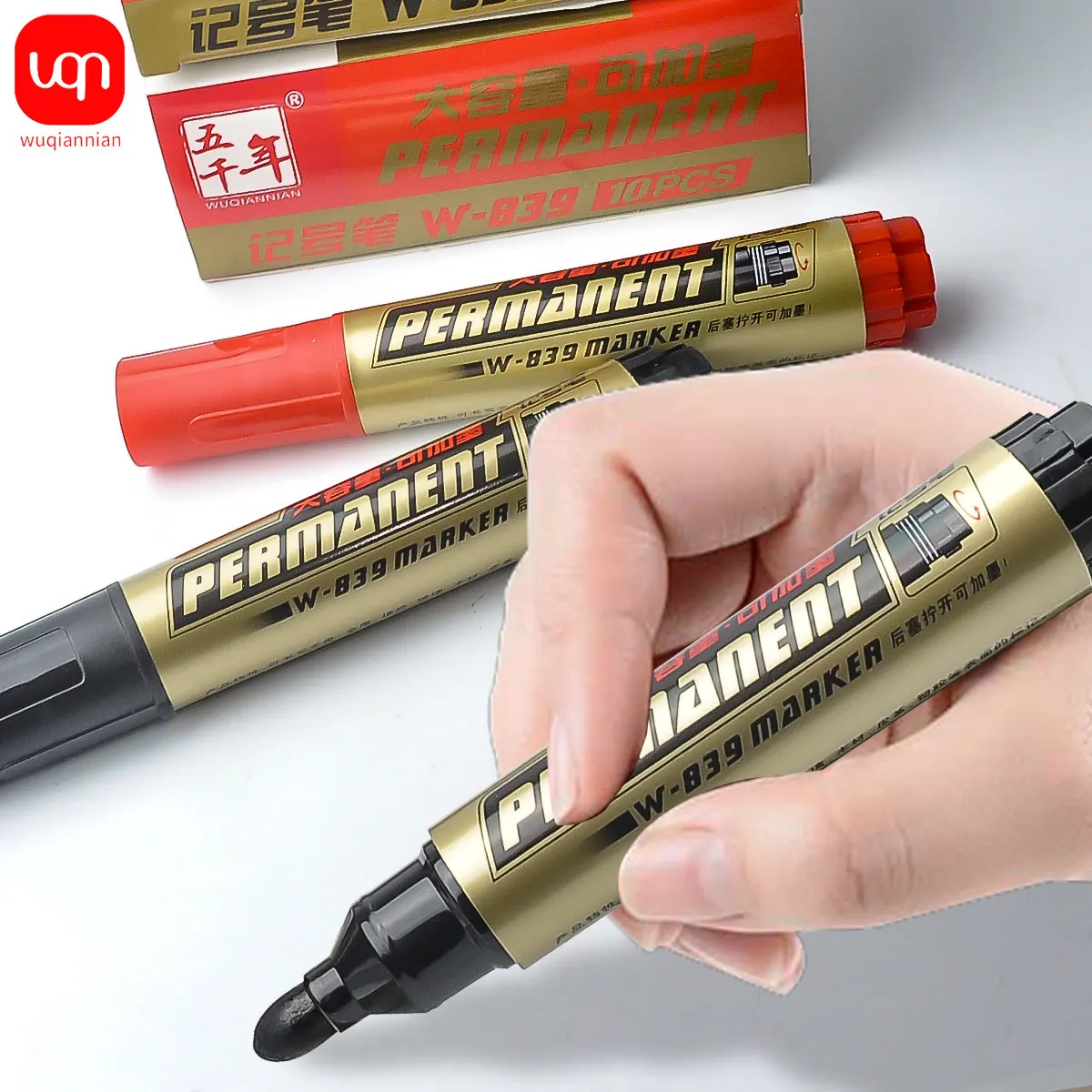 WQN-3/6PCS Black/Red Art Marker Pen Permanent Reusable Ink Large Capacity Pen Waterproof School & Office Finances