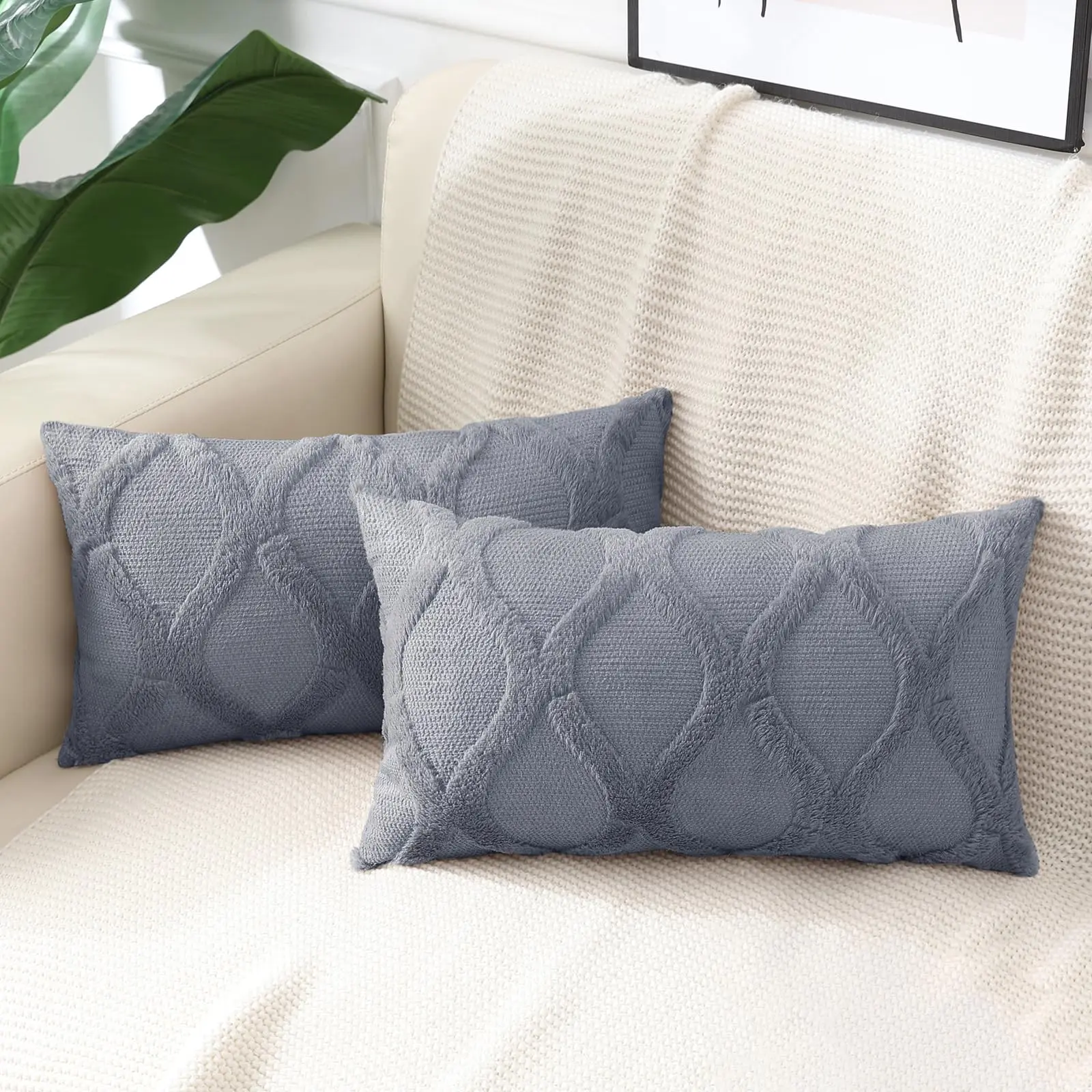 HAPIHAPPY Plush Throw Pillow Covers 45x45 Set of 2 Faux Fur Wool Bed Sofa Living Room Throw Pillow Covers Soft Home PillowCovers thumbnail 5