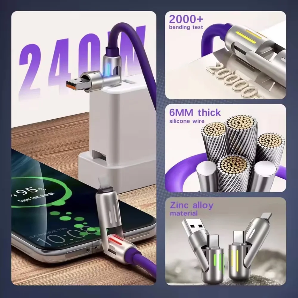 4-IN-1 240W USB Type C To USB C Cable PD Fast Charger Wire For iPhone 16 Pro Max 15 iPad Xiaomi Samsung Tablet 1.5M Data Cord thumbnail 5