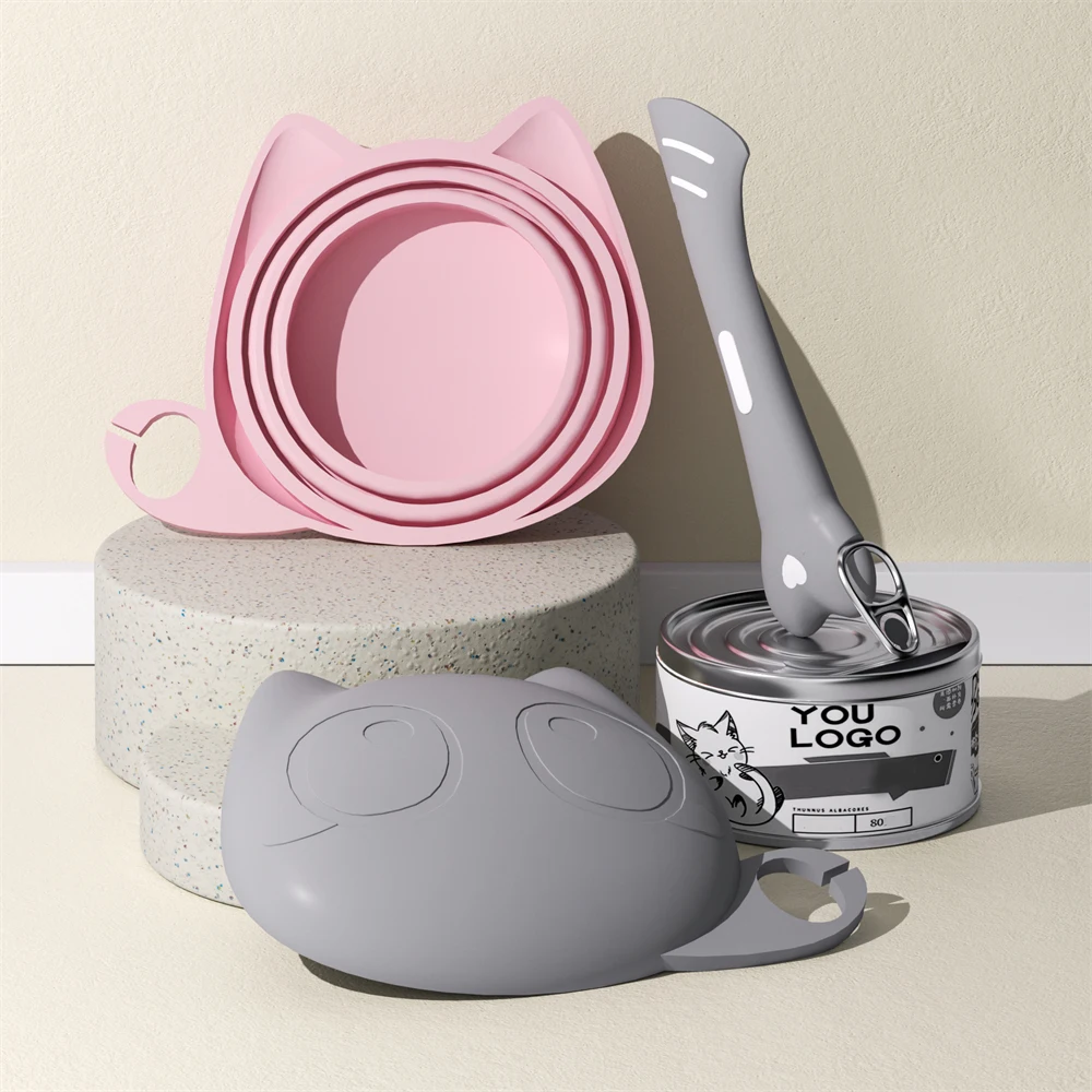 Silicone Cat Food Can Lid and Spoon Set, Multifunctional Pet Wet Food Feeding Scoop with Can Opener, Sealed Pet Food Storage thumbnail 4