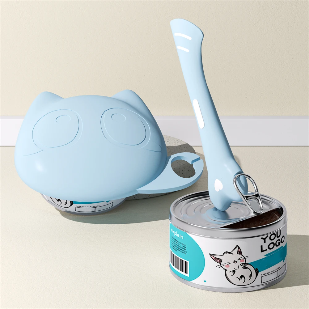 Silicone Cat Food Can Lid and Spoon Set, Multifunctional Pet Wet Food Feeding Scoop with Can Opener, Sealed Pet Food Storage thumbnail 5