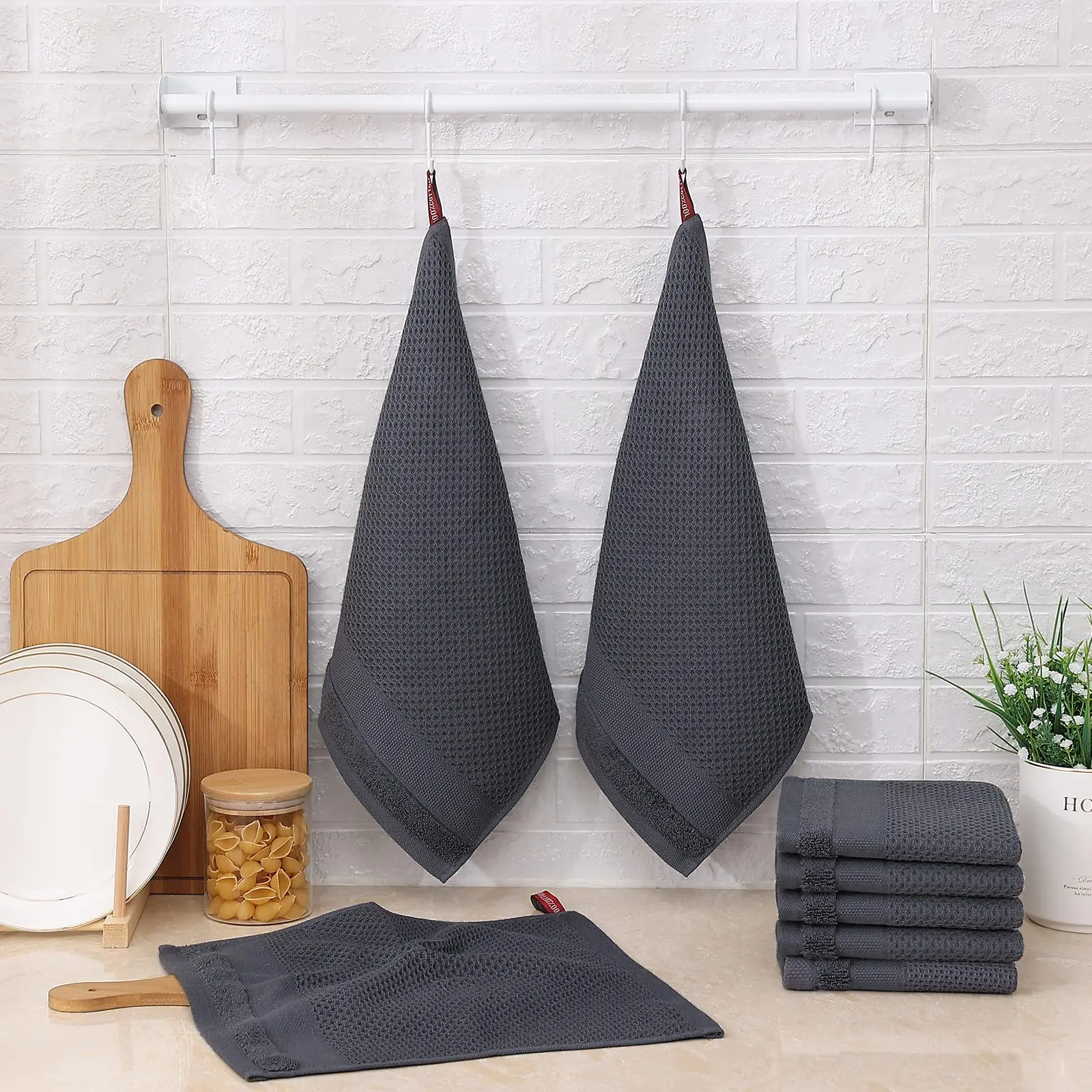 Olanly Kitchen Cotton Towels Honeycomb Breathable 100% Cotton Dish Cloths Reusable Absorbent Household Washable Cleaning Cloths thumbnail 5