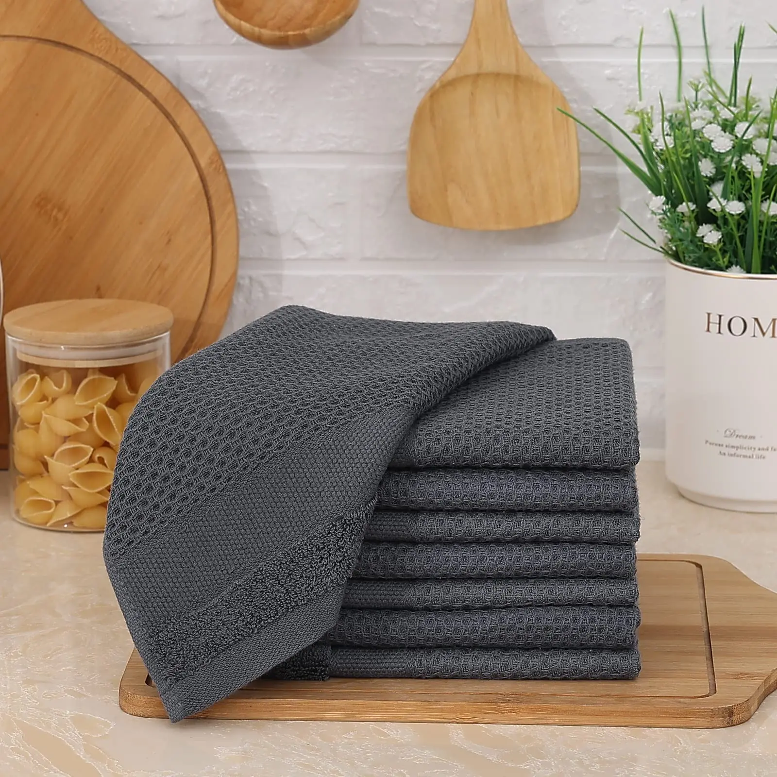 Olanly Kitchen Cotton Towels Honeycomb Breathable 100% Cotton Dish Cloths Reusable Absorbent Household Washable Cleaning Cloths thumbnail 6