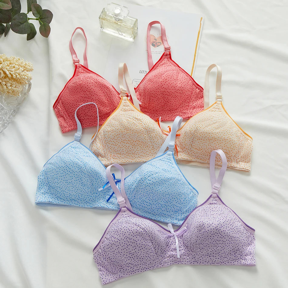Girls Puberty Development Bra Solid Color Printed Cotton Fashionable Comfortable Girls Bra Lightweight Snug Fitting Underwear