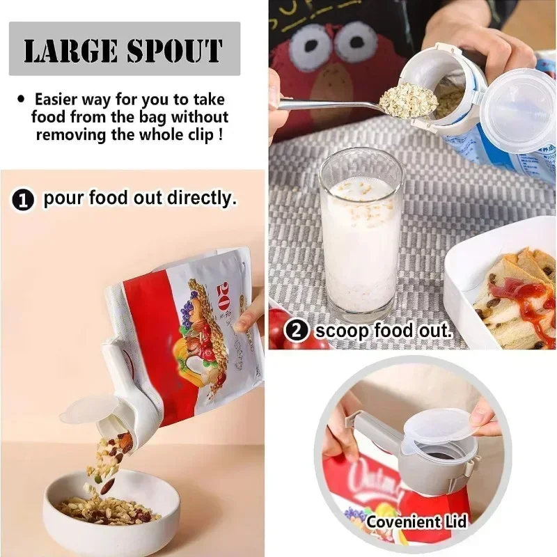 4Pack/Set Bag Clips for Food Storage Sealing Clips with Pour Spouts Chip Bag Clips Plastic Cap Sealer Clip Kitchen Storage thumbnail 2