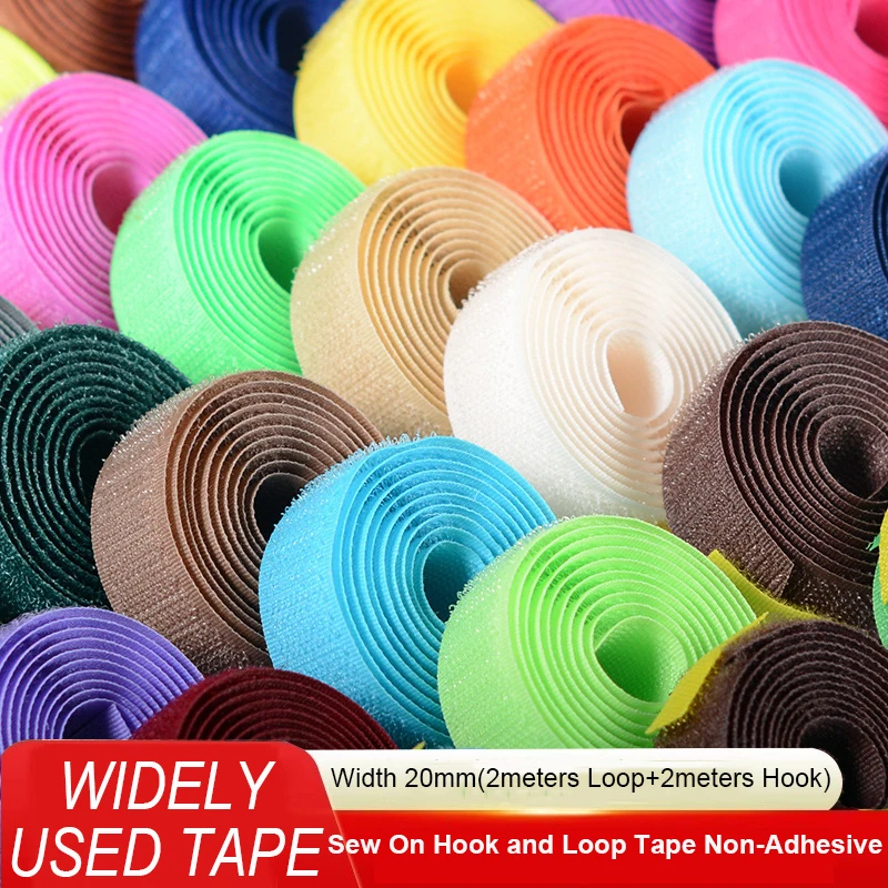 Width 20mm 22 Colors Sew On Hook and Loop Tape Fastening Nylon Fabric Tape Non-Adhesive for DIY Sewing Craft Interlocking Tape