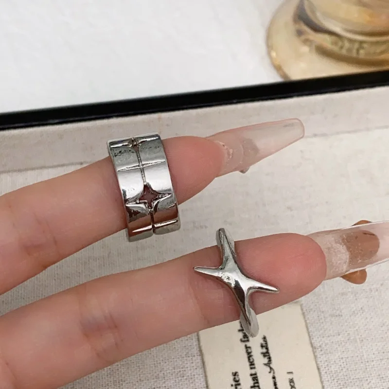Fashion Retro Silver Color Cross Star Rings for Women Men Punk Gothic Couple Rings Festivals Party Jewelry Daily Accessories New thumbnail 5