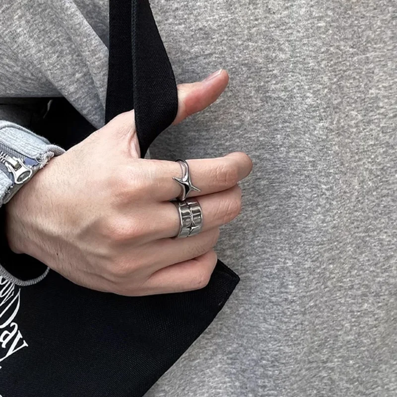 Fashion Retro Silver Color Cross Star Rings for Women Men Punk Gothic Couple Rings Festivals Party Jewelry Daily Accessories New thumbnail 4