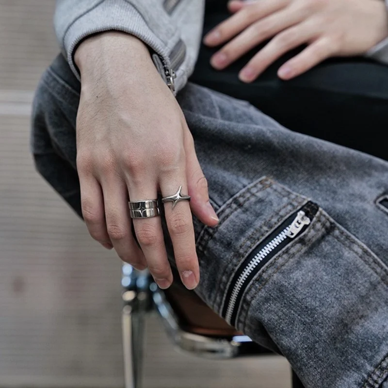 Fashion Retro Silver Color Cross Star Rings for Women Men Punk Gothic Couple Rings Festivals Party Jewelry Daily Accessories New thumbnail 2