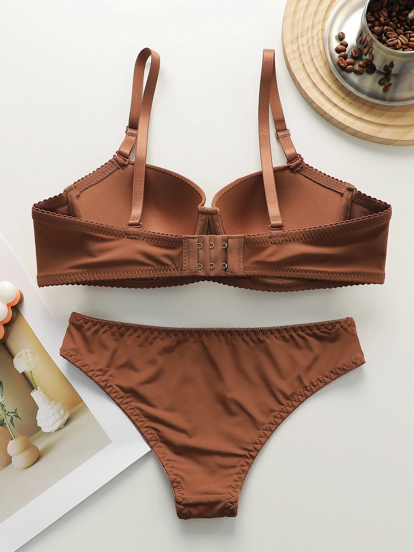 New Hot Selling Solid Color Daily 2-piece Set with Steel Rim push up Bra for Women Underwear Set J2611 thumbnail 2