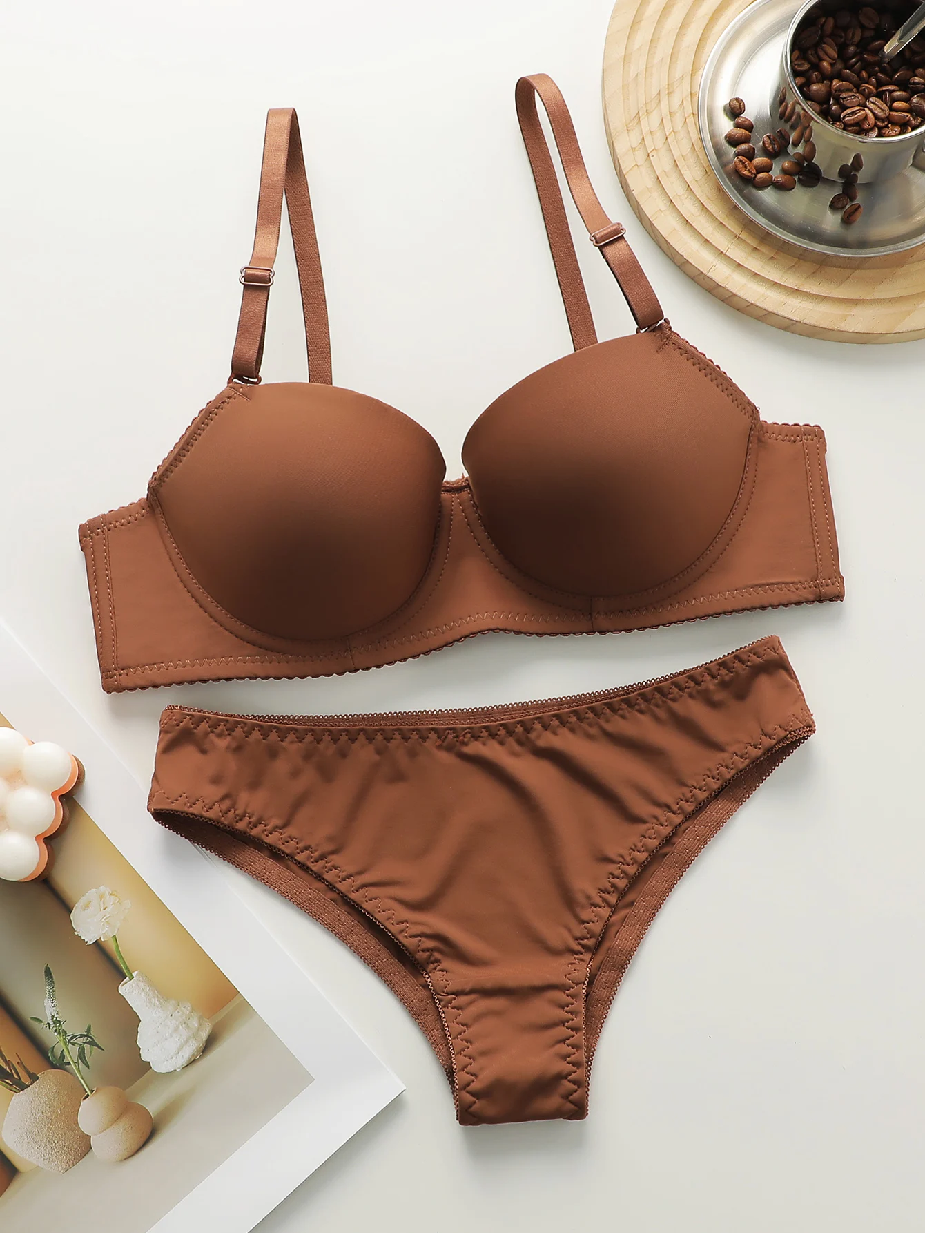 New Hot Selling Solid Color Daily 2-piece Set with Steel Rim push up Bra for Women Underwear Set J2611