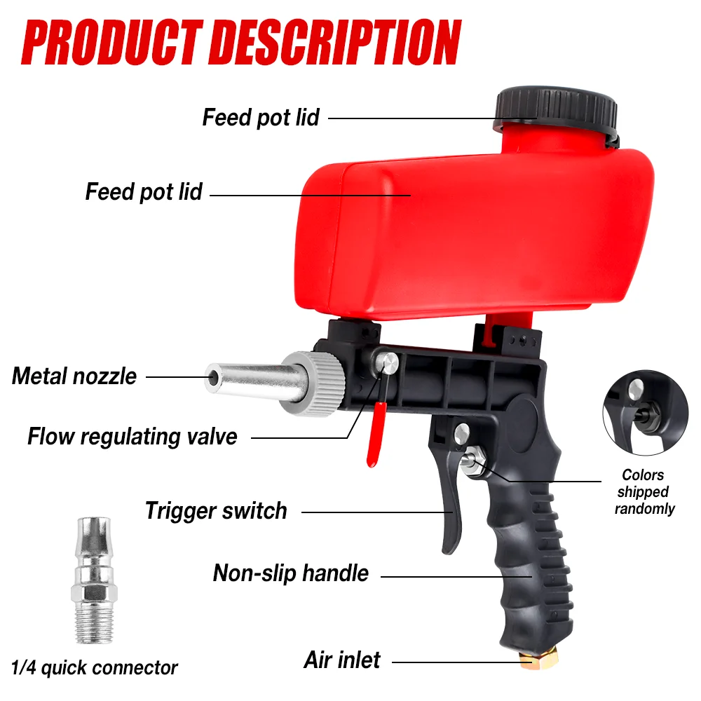Adjustable Sandblasting Gun 90psi Portable Home Sandblasting Machine Gravity Pneumatic Small Handheld Blasting Gun Set Air Tool thumbnail 3