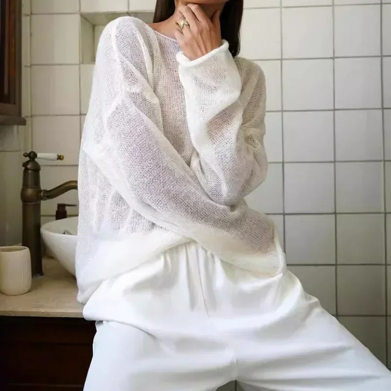 Elegant Sweater Women 2024 Summer Autumn Casual Fashion Loose Women Pullovers Chic Pink White Jumper Sueter Mujer thumbnail 2