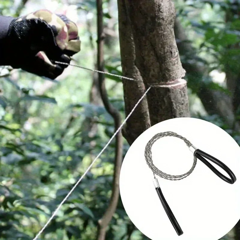 1pc Leather Cover Stainless Steel Wire Saw Wilderness Survival Outdoor Camping Hike Mini Hand Pulled Rope Saw Survival Equipment