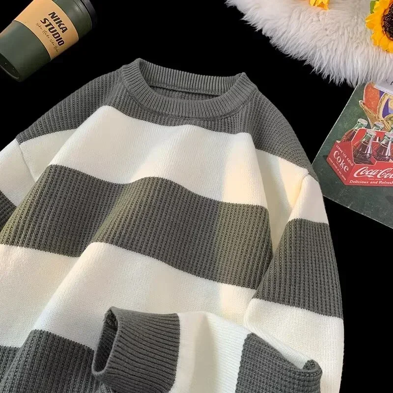2025 New Long Sleeve Striped Sweater For Men Korean Fashion Pullover Knitted Sweaters Casual Crewneck Pullovers Y2K Streetwear thumbnail 5