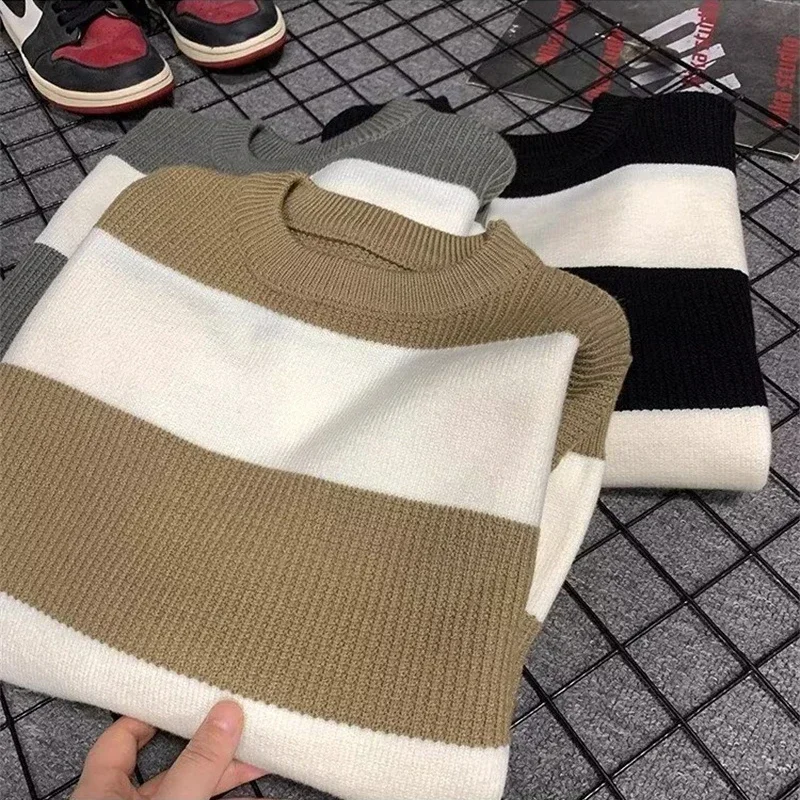 2025 New Long Sleeve Striped Sweater For Men Korean Fashion Pullover Knitted Sweaters Casual Crewneck Pullovers Y2K Streetwear thumbnail 6