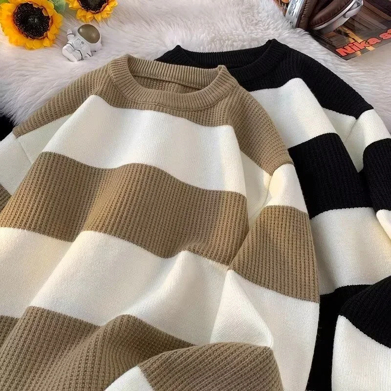 2025 New Long Sleeve Striped Sweater For Men Korean Fashion Pullover Knitted Sweaters Casual Crewneck Pullovers Y2K Streetwear thumbnail 3
