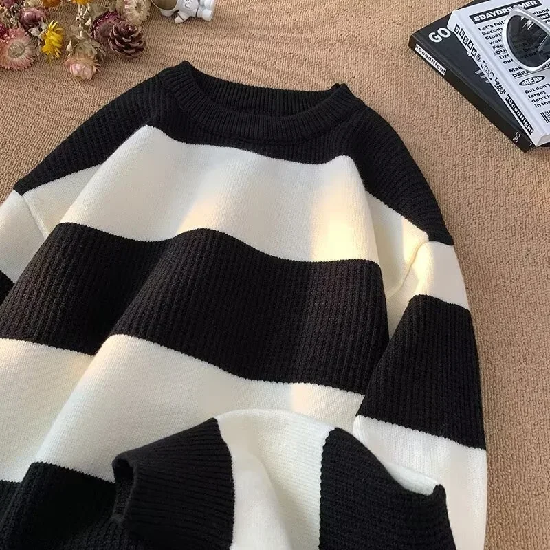 2025 New Long Sleeve Striped Sweater For Men Korean Fashion Pullover Knitted Sweaters Casual Crewneck Pullovers Y2K Streetwear thumbnail 4