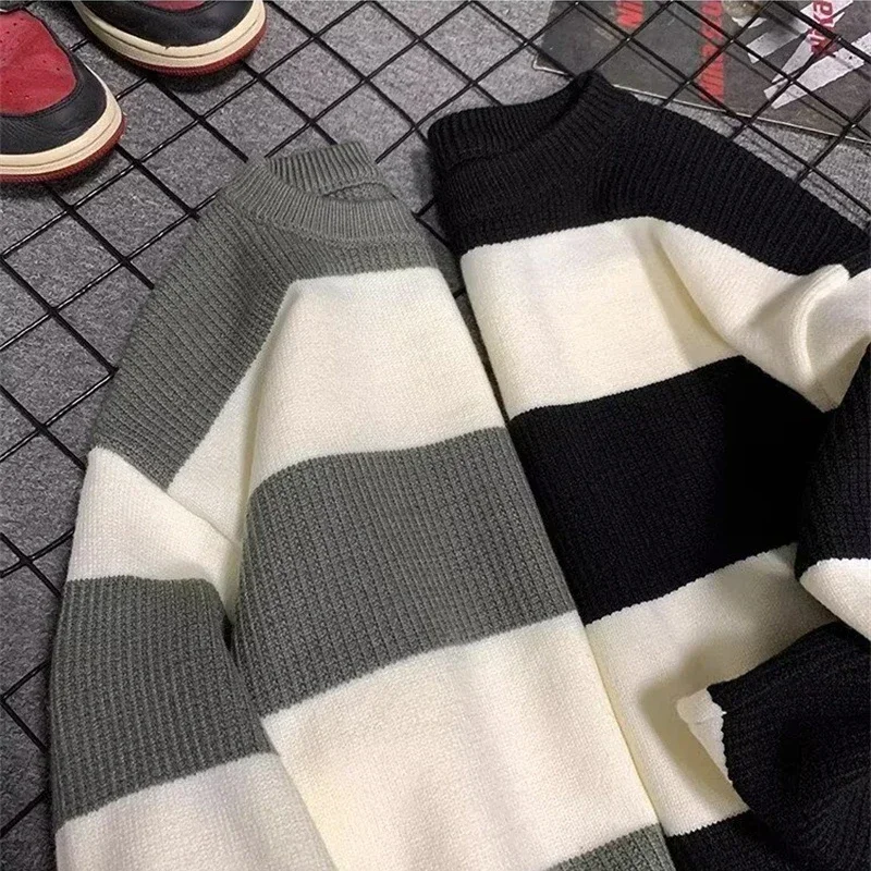 2025 New Long Sleeve Striped Sweater For Men Korean Fashion Pullover Knitted Sweaters Casual Crewneck Pullovers Y2K Streetwear thumbnail 2