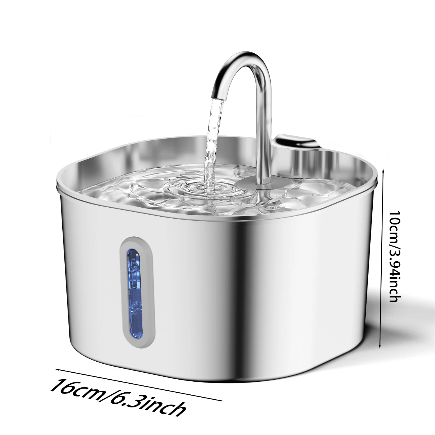 ZYFeeder 2.2L Automatic Cat Water Fountain Square Stainless Steel Pet Water Feeder Dog Water Fountain with window（No 5V 1A Plug） thumbnail 3
