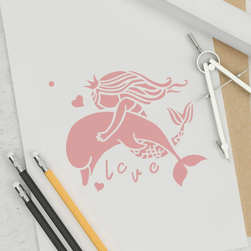 3/6/8/12pcs Sea Mermaid Spray Painting Stencil DIY Paper Template Kids Drawing Ruler Scrapbooking Cookie Stencil  Coffee Tools thumbnail 4