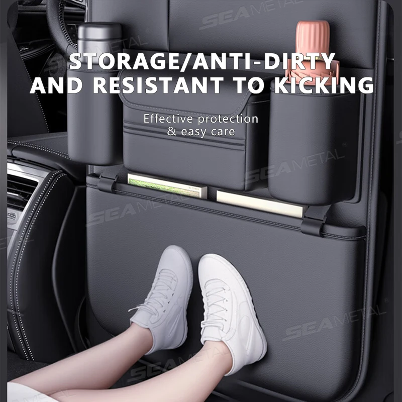 SEAMETAL 6-Pocket Car Seat Back Storage Bag Wear-Resistant Car Backseat Organizer Tissue/Cup Holder Waterproof Anti-Kick Pad thumbnail 2